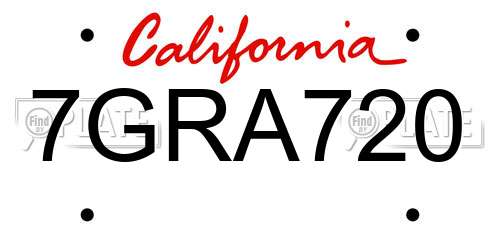 7GRA720 California License Plate