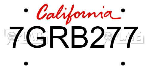7GRB277 California License Plate