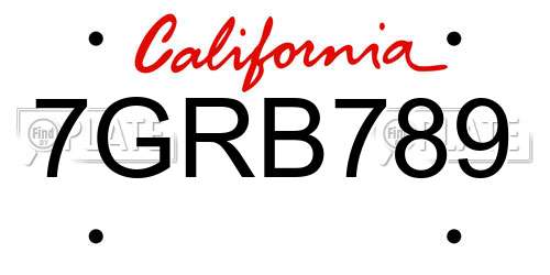 7GRB789 California License Plate