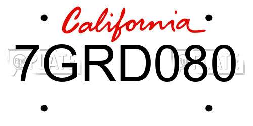 7GRD080 California License Plate