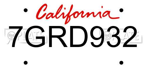 7GRD932 California License Plate
