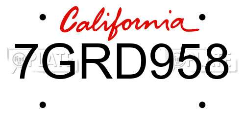 7GRD958 California License Plate