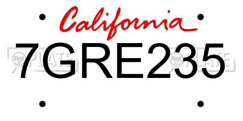 7GRE235 California License Plate