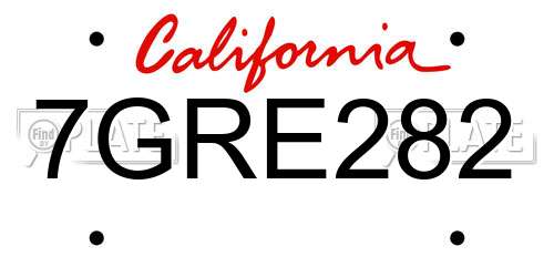 7GRE282 California License Plate