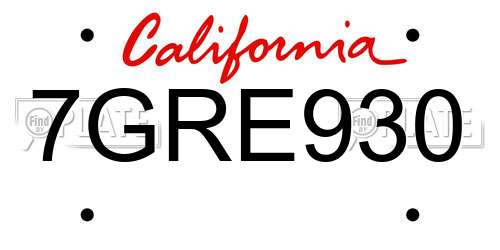 7GRE930 California License Plate