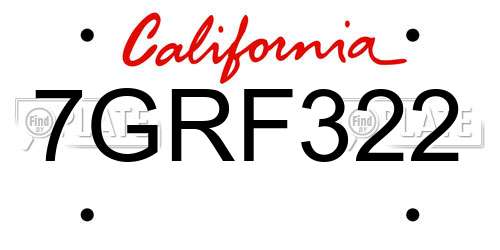 7GRF322 California License Plate