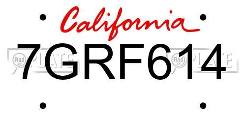 7GRF614 California License Plate