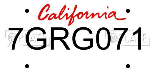 7GRG071 California License Plate
