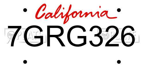 7GRG326 California License Plate
