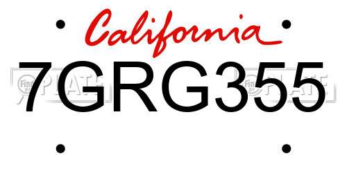 7GRG355 California License Plate