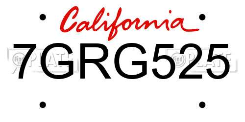 7GRG525 California License Plate