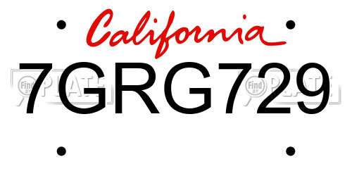 7GRG729 California License Plate