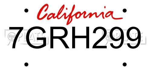 7GRH299 California License Plate