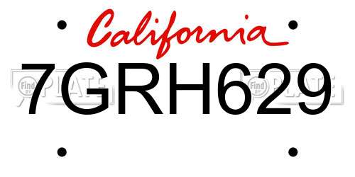 7GRH629 California License Plate