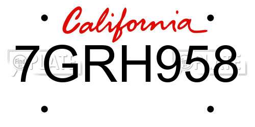 7GRH958 California License Plate