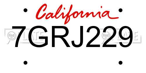 7GRJ229 California License Plate