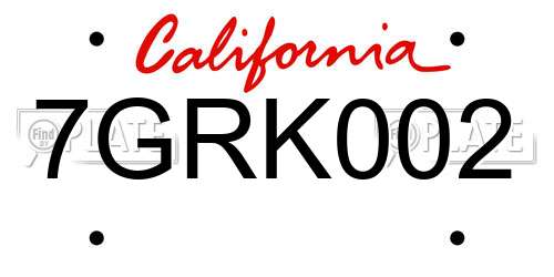 7GRK002 California License Plate
