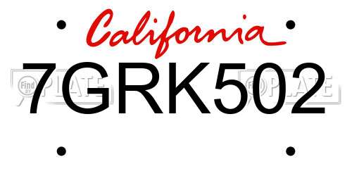 7GRK502 California License Plate