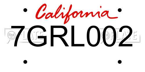 7GRL002 California License Plate