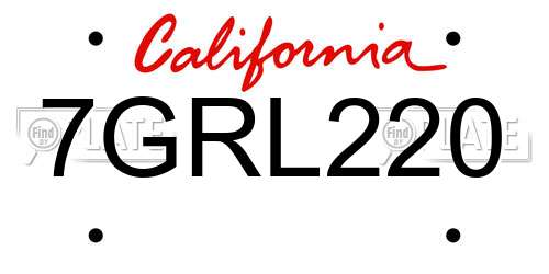 7GRL220 California License Plate
