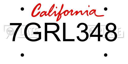 7GRL348 California License Plate