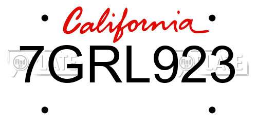 7GRL923 California License Plate