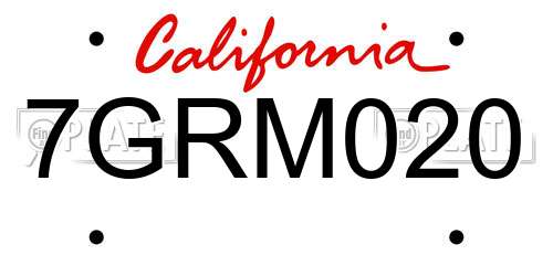 7GRM020 California License Plate