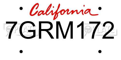 7GRM172 California License Plate