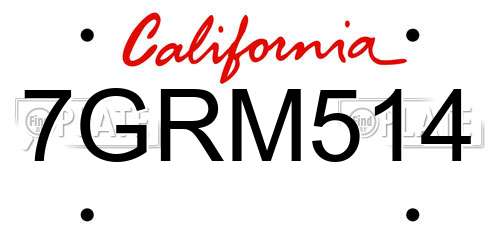 7GRM514 California License Plate