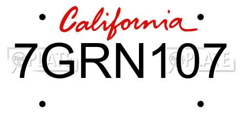 7GRN107 California License Plate