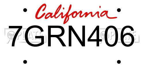 7GRN406 California License Plate