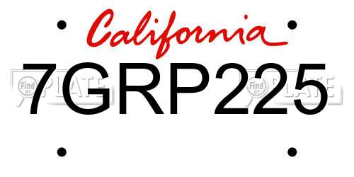 7GRP225 California License Plate