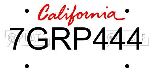 7GRP444 California License Plate