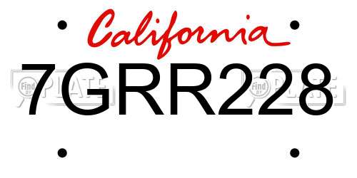 7GRR228 California License Plate