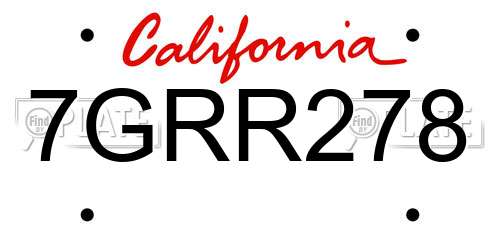7GRR278 California License Plate
