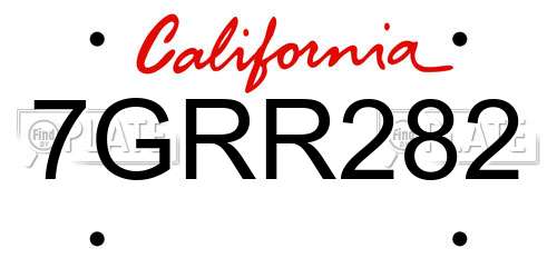 7GRR282 California License Plate