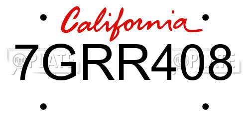 7GRR408 California License Plate