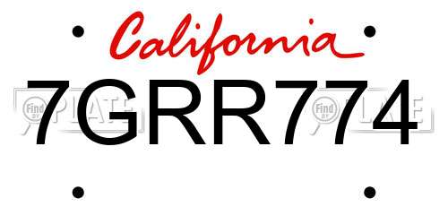 7GRR774 California License Plate