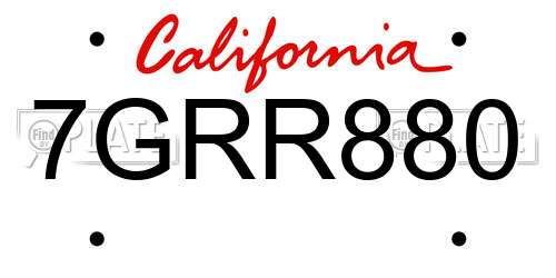 7GRR880 California License Plate