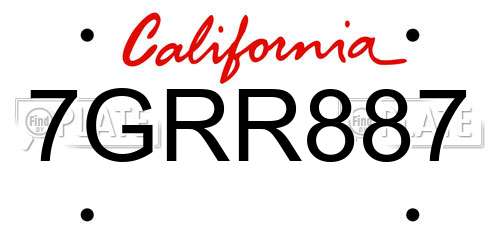 7GRR887 California License Plate