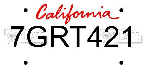 7GRT421 California License Plate