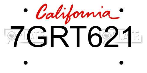 7GRT621 California License Plate