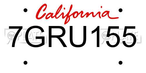 7GRU155 California License Plate
