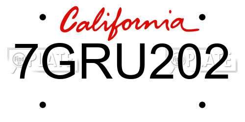 7GRU202 California License Plate
