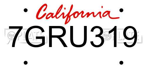 7GRU319 California License Plate