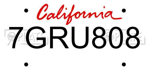 7GRU808 California License Plate