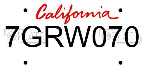7GRW070 California License Plate