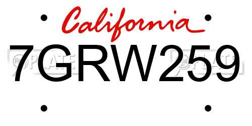 7GRW259 California License Plate