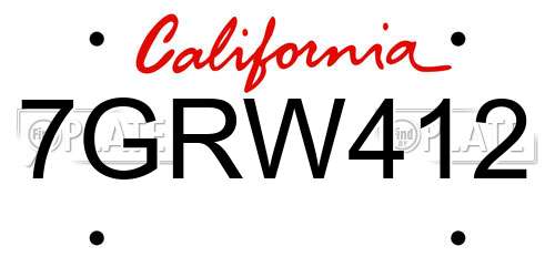 7GRW412 California License Plate