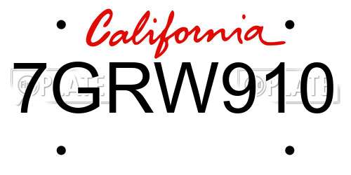7GRW910 California License Plate